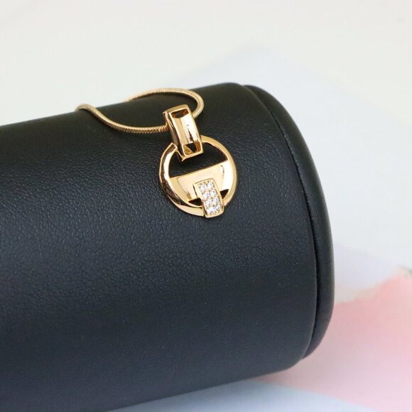 "Rose Gold Circle Pendant with Geometric Design and CZ Accents, XPPT1398 - Picture 3 of 13